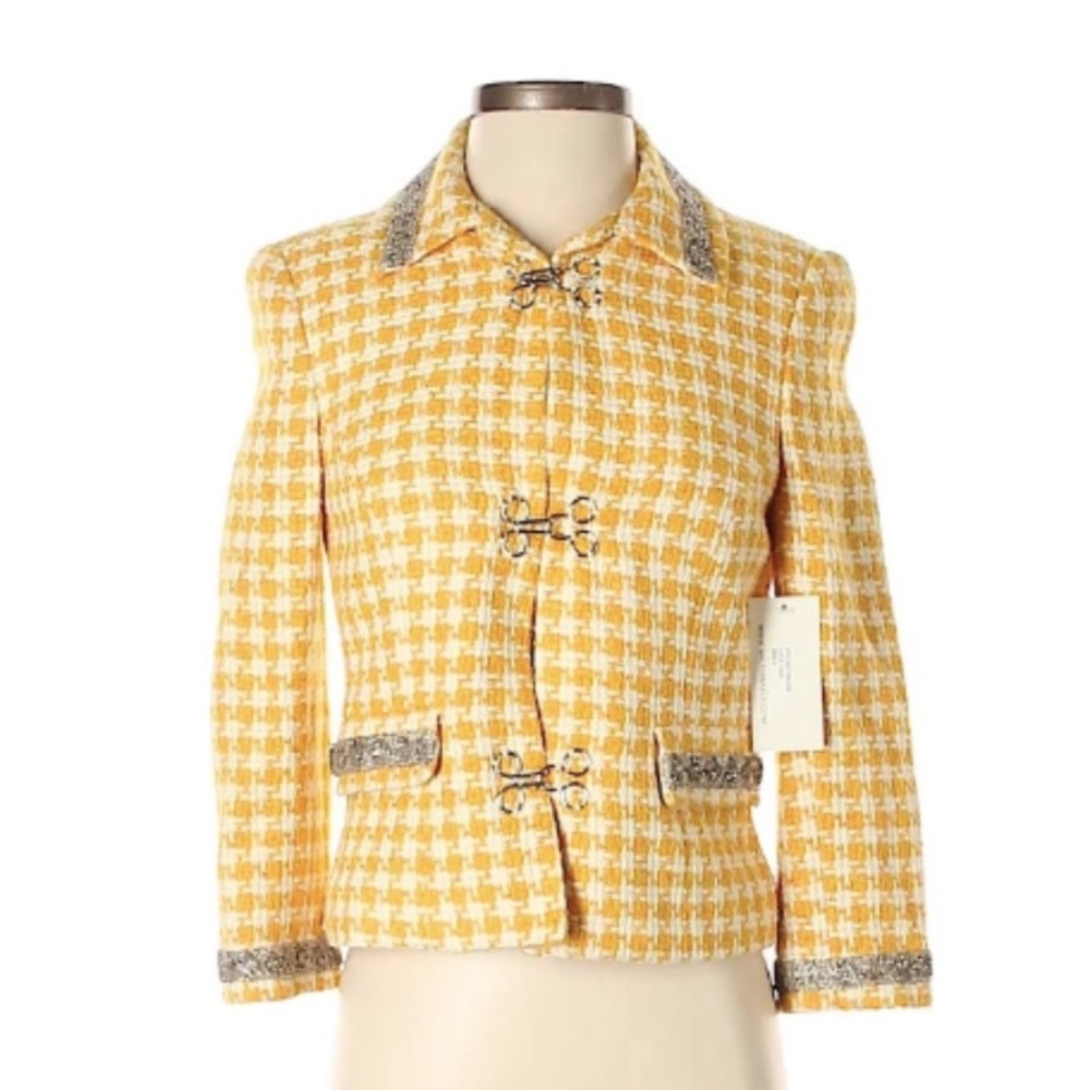 NWT WALTER BAKER Tweed Houndstooth Beaded Blazer Jacket
